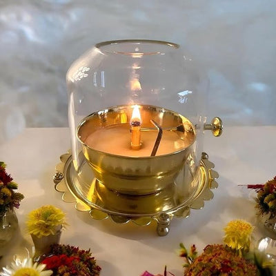 Akhand Diya Lamp with Adjustable wick & Glass